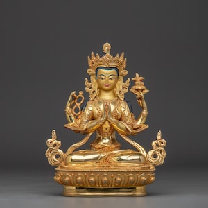 Handcrafted Buddha Artwork of Chenrezig | Protector and Healer in Tibetan Buddhism | Figurine for Shrine, and Dharma Decor | Made In Nepal