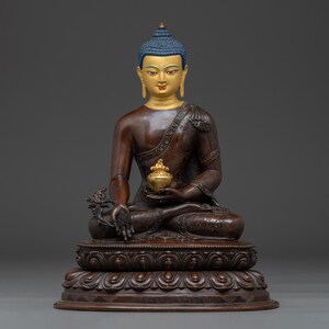 Oxidized Art of Medicine Buddha | Also known as Bhaisajya-guru | Figurine for Shrine, Altar, and Dharma Decor | Sculpture Made In Nepal