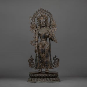 Handcarved Statue of Standing Manjushri | Made Up Of Copper Body and Antique Finish | Himalayan Art and Sculptures  | Made In Nepal |
