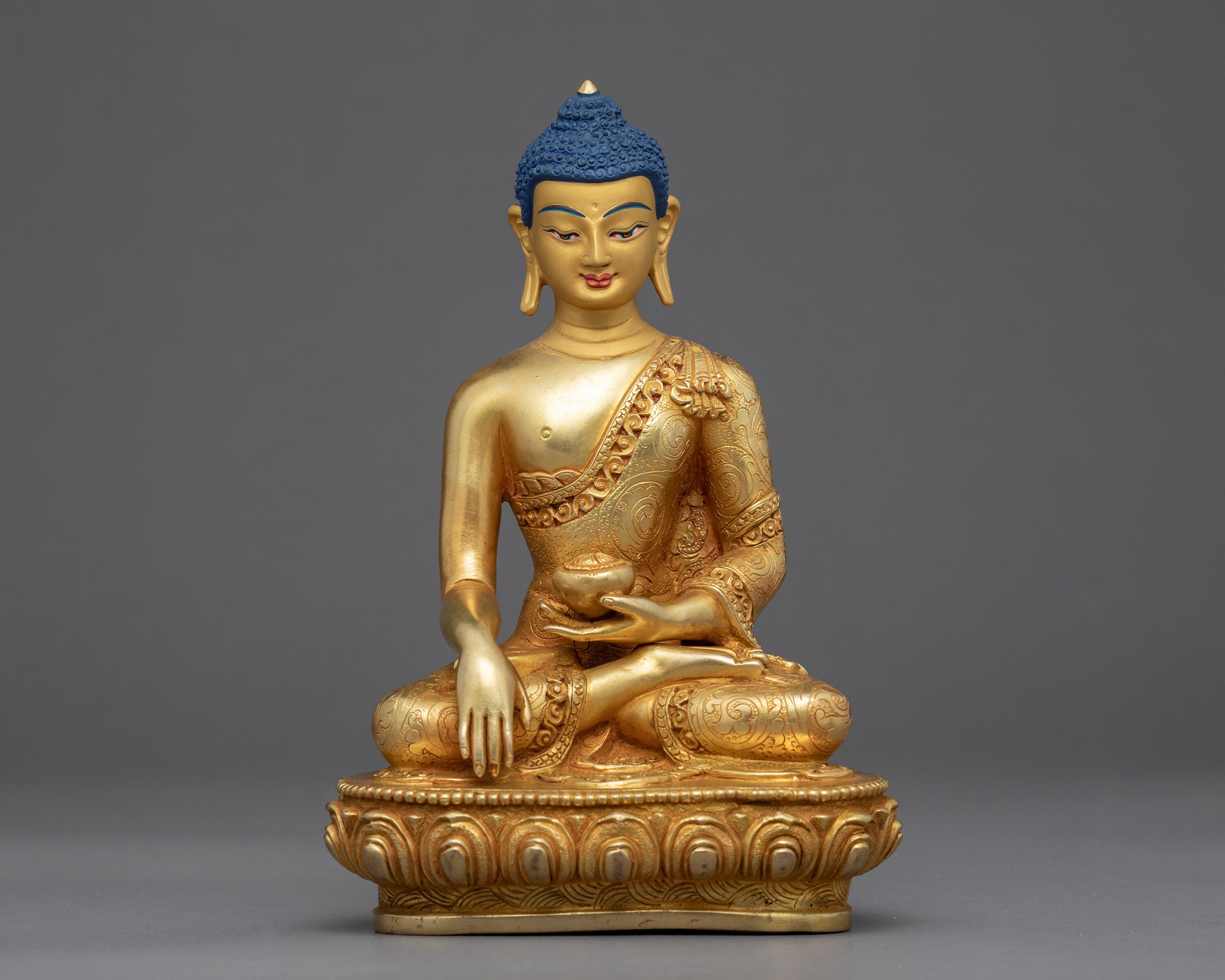 Small Shakyamuni Buddha Statue | Original Tibetan Handmade Figurine Of Siddhartha Gautam | Founder Buddhism Traditionally Gold Gilded