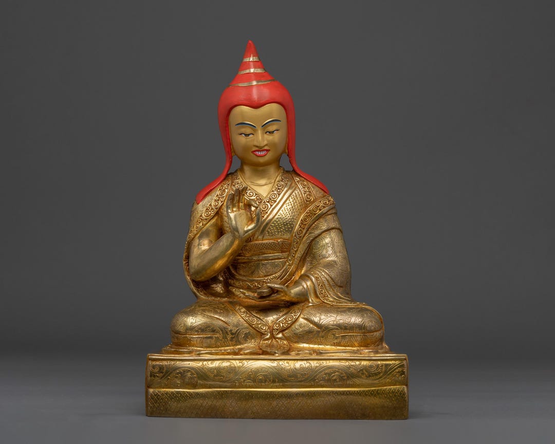 Golden Santarakshita Statue | 24K Gold Gilded Copper Body, Handcrafted ...