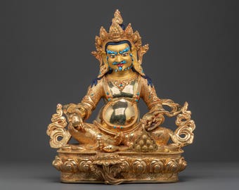 Gouden standbeeld van Dzambhala | Heilige figuur voor altaardecoratie | Tibetaanse rijkdom godheid