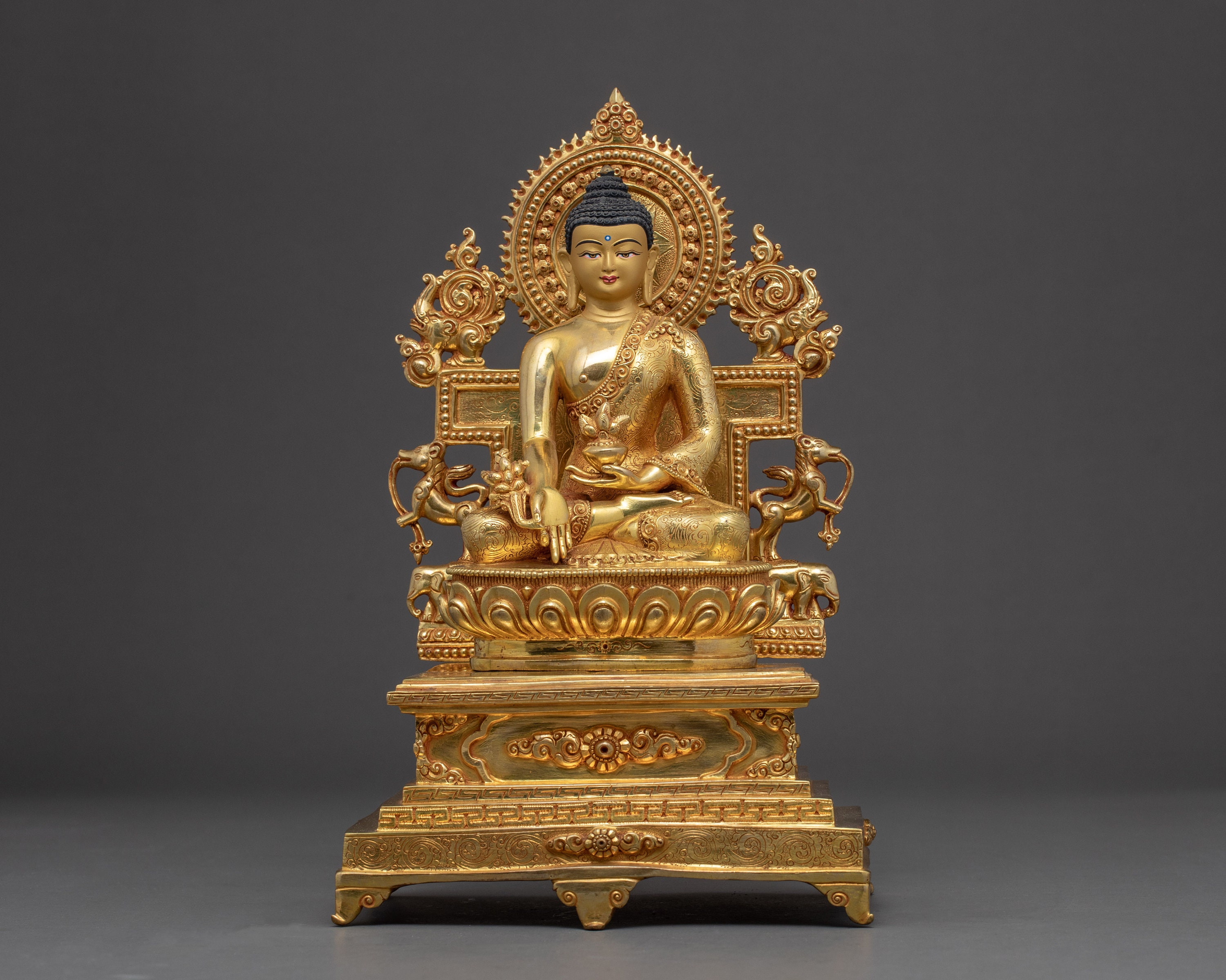 The Medicine Buddha Sculpture | Original Hand Carved Bhaisajyaguru Statue Traditionally Crafted Himalayan Art Of Nepal Gold