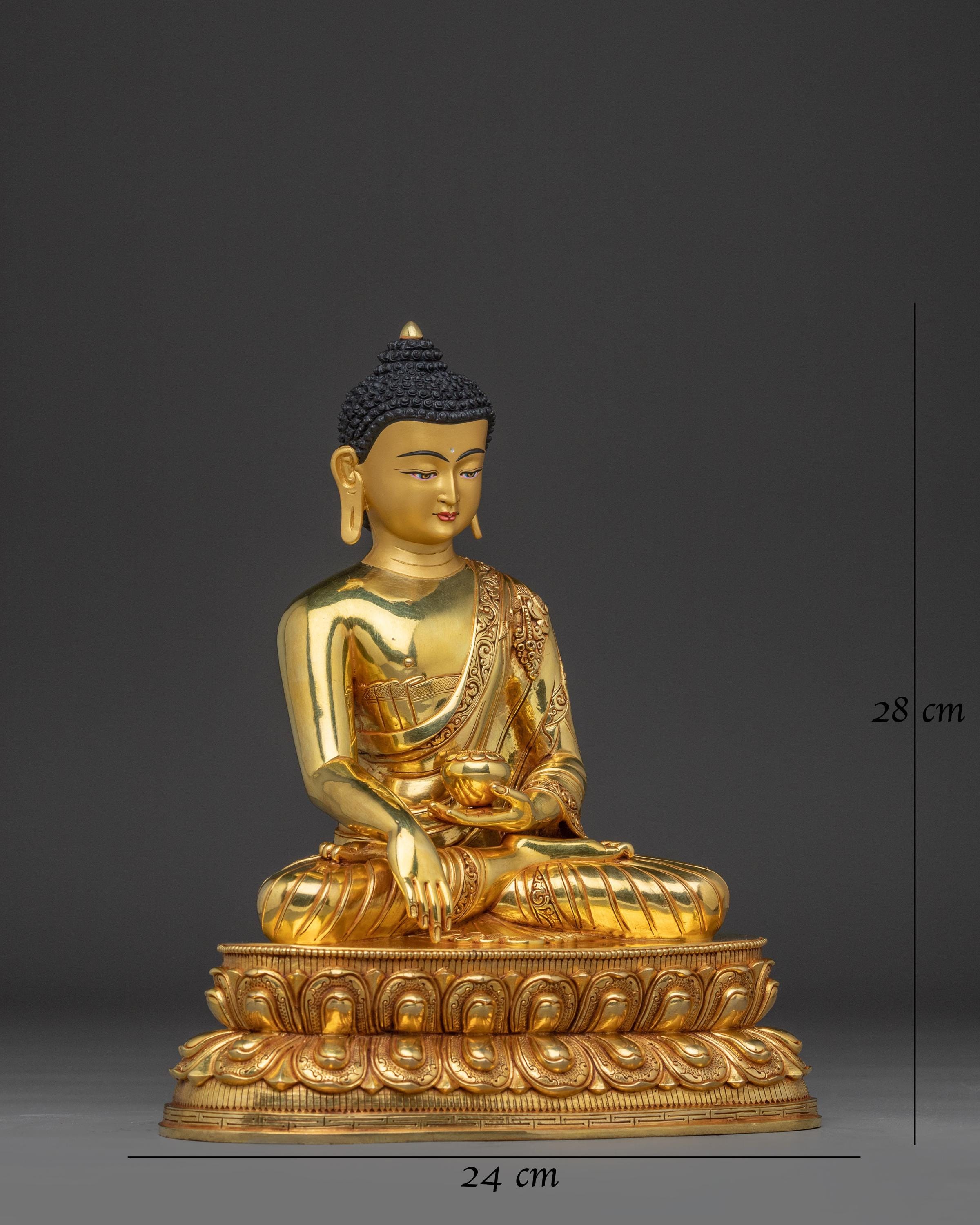 Handmade Shakyamuni Buddha Copper Statue, 24K Gold Gilded