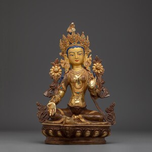 The Religious Art of Green Tara Sculpture | Seven-Eyed Deity | Handmade Himalayan Nepalese Artwork for Your Home Decor and Spiritual Shrine