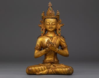 Handcrafted Vairocana Buddha Statue | Copper Buddha, Spiritual Enlightenment Sculpture for Altar and Meditation,  Serene Meditation Decor |