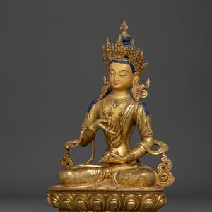 Gyllene staty av Dorje Sempa: Reningssymbol Vajrasattva - Figur för helgedom, altare och Dharma-dekor | Skulptur tillverkad i Nepal bild 4