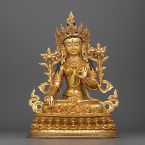 Himalayan Handmade Buddhist White Tara Statue | Long Life and Compassion Deity | 24k Gold Gilded Buddhist Female Goddess | Divine Savior