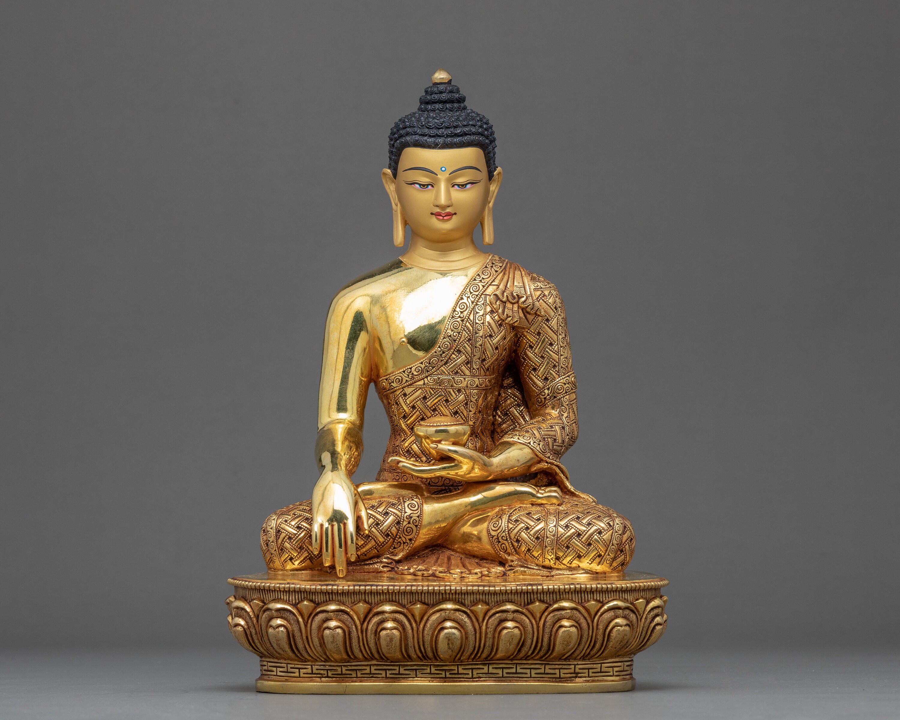 Shakyamuni Buddha Statue | Original Hand-Carved Buddhist Sculpture Gautama Himalayan Traditional Art Gilded in Pure 24K Gold