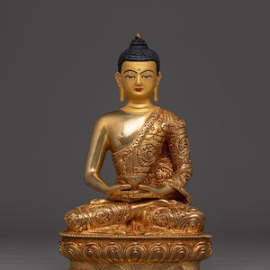 24K Gold Gilded Amitabha Buddha Statue | Handcrafted Copper Body, Spiritual Home Decor | Meditation and Shrine Decor,Made in Nepali Art Work
