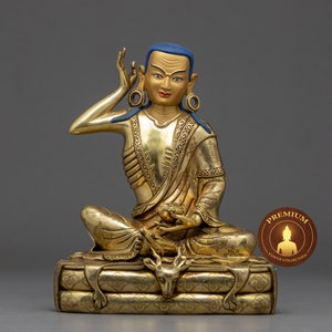 Milarepa Statue | Original Handmade Buddhist Master Sculpture | Himalayan Sacred Art of Nepal | Traditionally Gilded in genuine 24k Gold