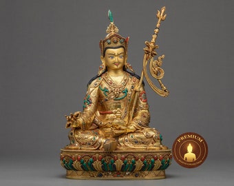 Guru Rinpoche Statue | Padmasambhava | Tibetan Buddhist Sculpture from Nepal | Traditionally Handmade Figurines | Gilded in pure 24k Gold