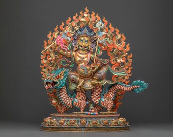 Wit goddelijk standbeeld van Dzambhala met acrylschilderijen - Wealth Deity-figuur voor geluk en spiritueel interieur