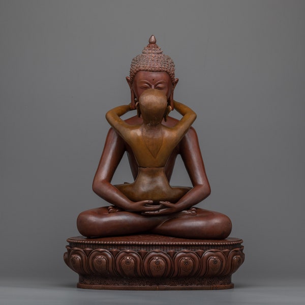 Samantabhadra and Consort Yab Yum Tantra Statue - Handmade Oxidized Copper - 16.5" Height - Spiritual Artifact, Made in Nepal & Home Decor