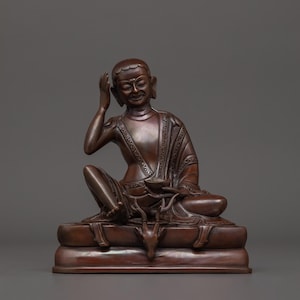 Handmade Statue of Milarepa | Great Yogi of Tibet | Himalayan Buddhist Master & Meditation Guru Figurine | Made in Nepal | Oxidized Copper