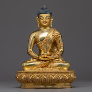 Amitabha Buddha Statue | Authentic Tibetan Buddha Statue | Buddhist Hand-Carved Figurines | Himalayan Sculpture Gilded in pure 24k Gold