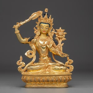 Copper Manjushri Figurine for Meditation | Wisdom Deity for Spiritual Focus | Figurine for Shrine, Altar, and Dharma Decor | Made In Nepal