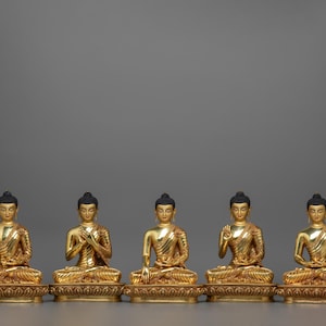 Five Buddha Sacred Set | Vairocana, Amitabha, Ratnasambhava, Amogasiddhi, and Akshobhya | Collection of Copper Statues for Spiritual Harmony