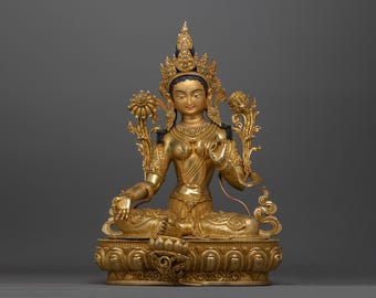 Green Tara Gold Gilded compassionate deity Tibetan Bodhisattva art | Sympathetic Deity Statue |Tibetan altar decor, Protection Tara figure