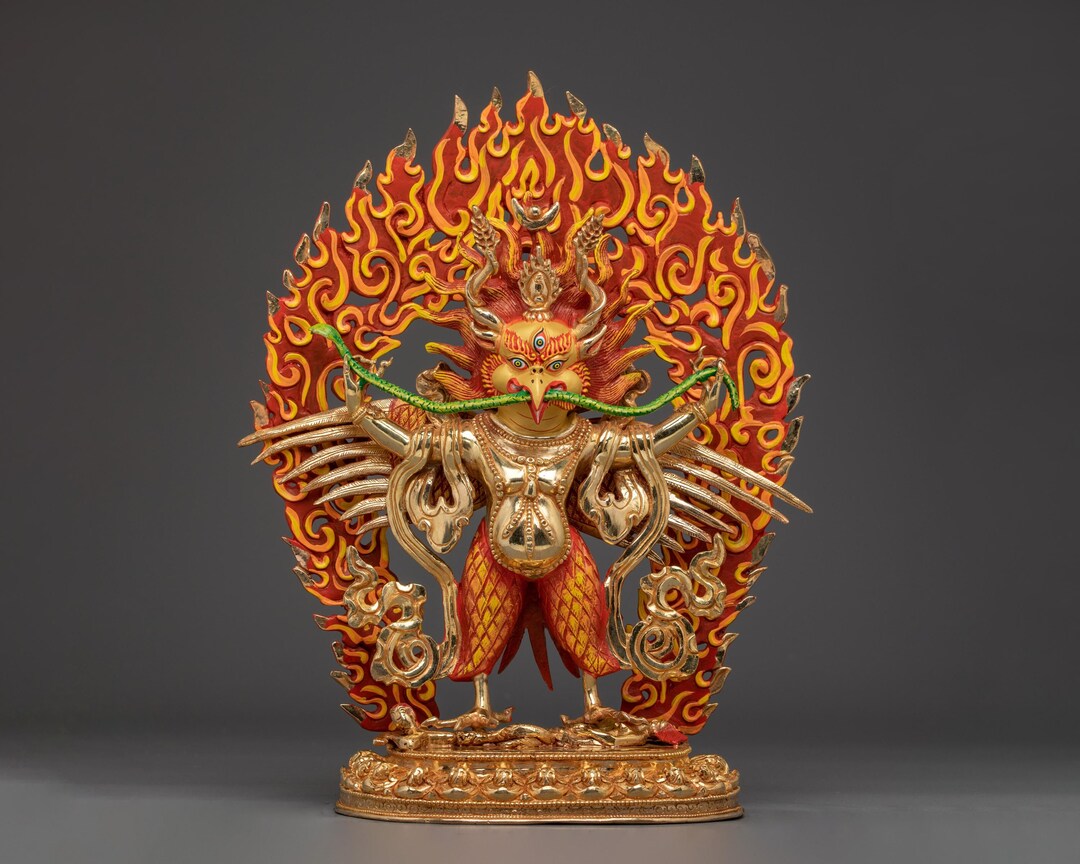 Garuda Statue With Flaming Aureole | Copper Protector Deity Sculpture ...