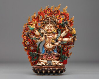 White Mahakala Sculpture | Buddhist Wealth and Compassion Protector | Himalayan Sacred Art for Devotional Altar and Shrine