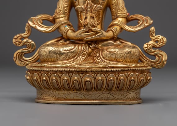 黄金の手作り阿弥陀如来像 | 高さ8.7インチ（22cm）24K金鍍金銅製長寿