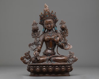 White Tara Sculpture | Buddhist Deity of Longevity and Compassion | Himalayan Sacred Art for Prayer and Meditation