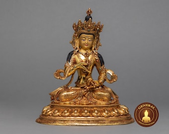 Small Vajrasattva Statue for your Meditation Altar | Tibetan Dorje Sempa from Nepal | Traditionally Hand Carved Buddhist Statue in 24K Gold