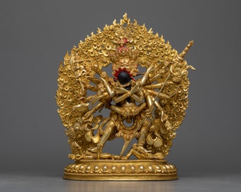 Estatua hecha a mano de Chakrasamvara de 12 brazos - Cobre dorado de oro de 24 quilates, arte budista espiritual para la meditación, decoración del hogar, regalo de iluminación