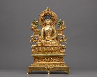 Medicine Buddha Statuette | Handmade Original Buddhist Sculpture | Bhaiṣajyaguru Healing Buddha | Himalayan Traditional Art | 24kGold Gilded