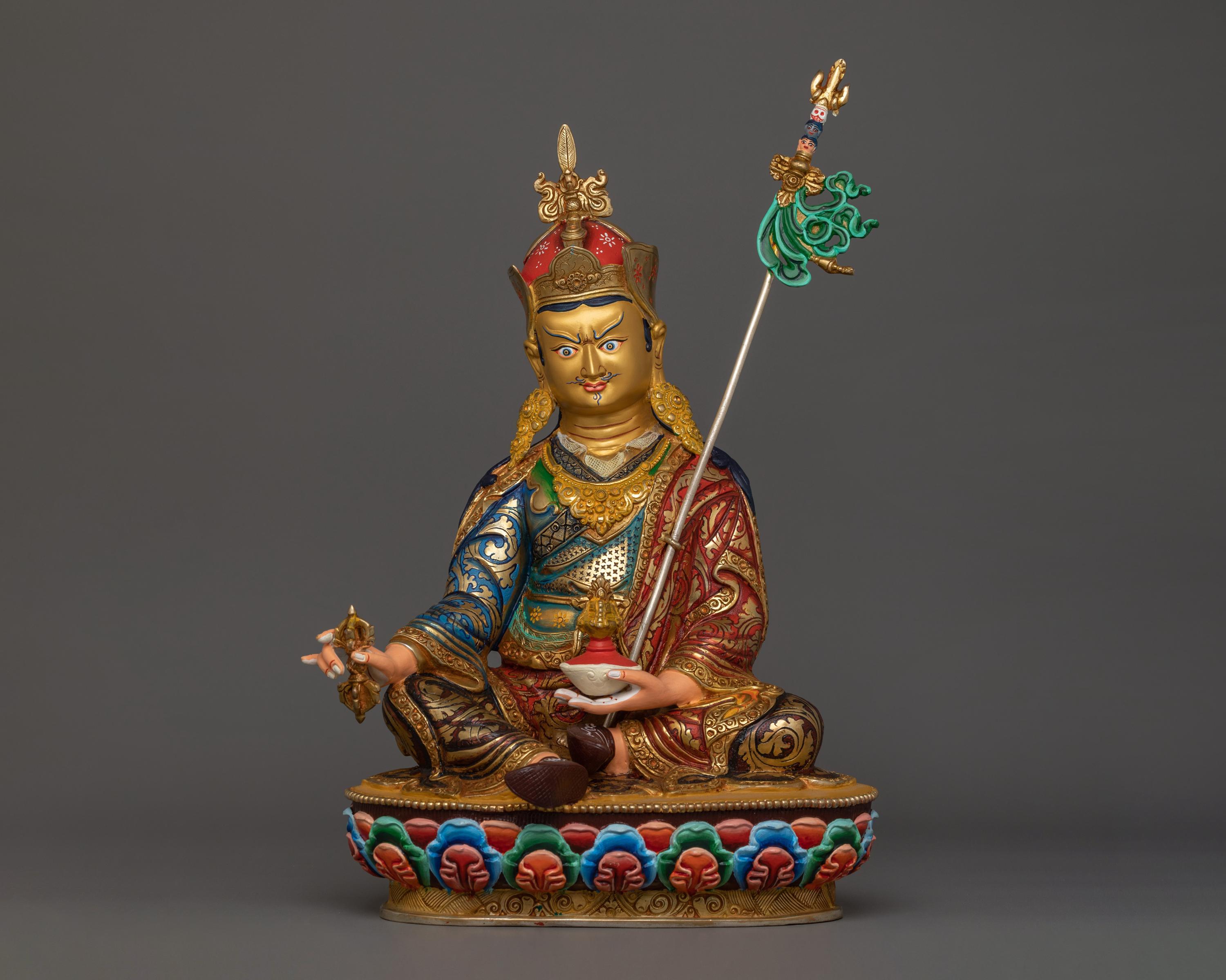 Handcrafted Statue of Guru Rinpoche | Padmasambhava | The Lotus-Born Master | 24K Gold Gilded Copper Body Statue | Best for Your Home Decor