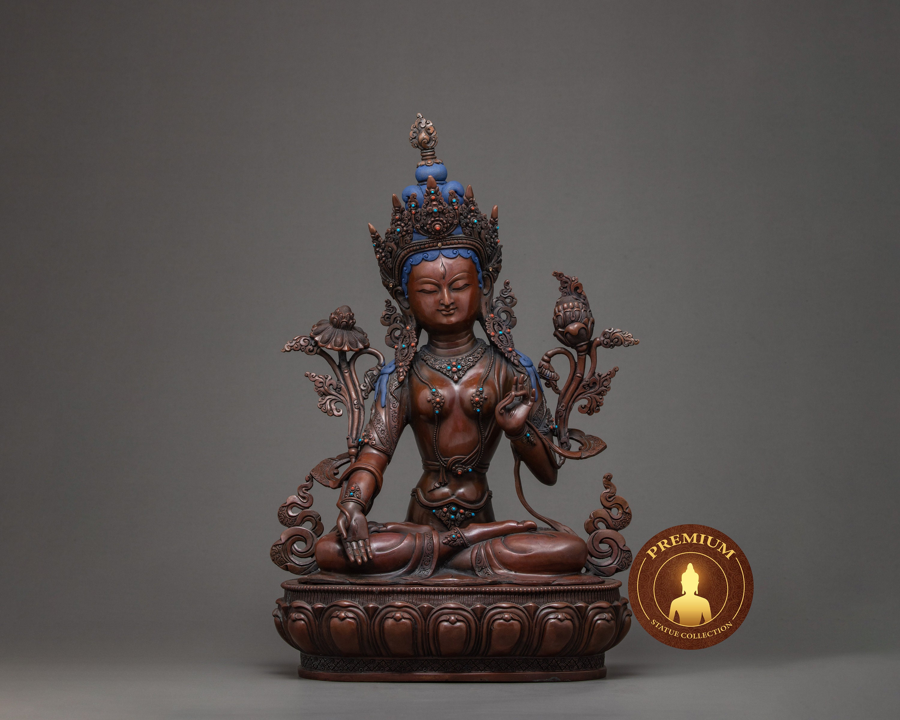 White Tara Statue | Mother Statues Handmade Buddhist Goddess Traditional Tibetan Himalayan Sculpture 24K Gilded Gold