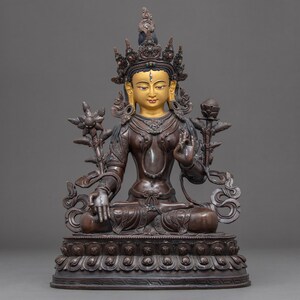 White Tara Statue | Original Handmade Buddhist Sculpture | Mother Tara Female Buddha | Traditionally Carved Gilded in Pure 24k Gold Gilded