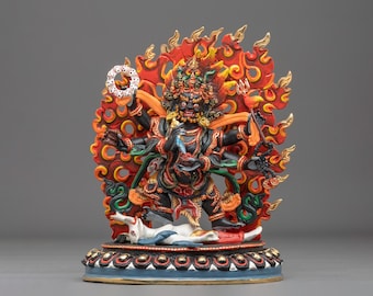 Six-Armed Mahakala Sculpture | Wrathful Guardian of the Dharma | Himalayan Buddhist Art for Protector Altar and Sacred Shrine