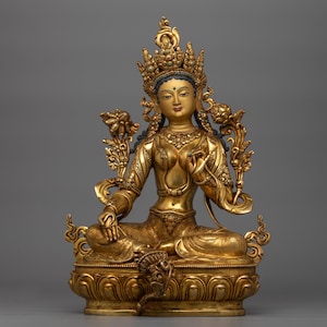 Female Bodhisattva Syamatara Figurine | Himalayan Goddess Tara Sculpture for Shrine and Dharma Decor | Spiritual Sculpture Made In Nepal