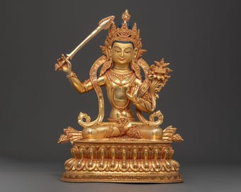 Manjushri Wisdom Statue | Buddhist Deity of Knowledge Sculpture | Sword of Insight | Himalayan Spiritual Decor