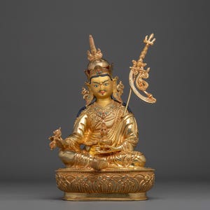 Guru Rinpoche Padmasambhava Copper Statue | 24K Gold Gilded Buddhist Padmasambhava Sculpture | Handcrafted Made In Nepal Shrine Altar Decor