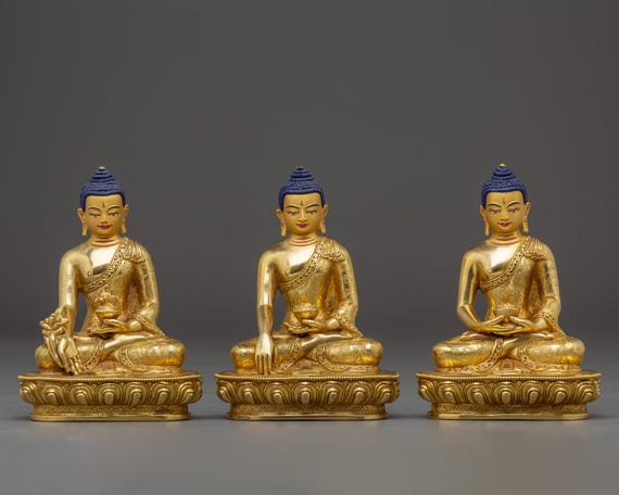 Triple Buddha Sculpture Set | Peaceful Trio of Past, Present