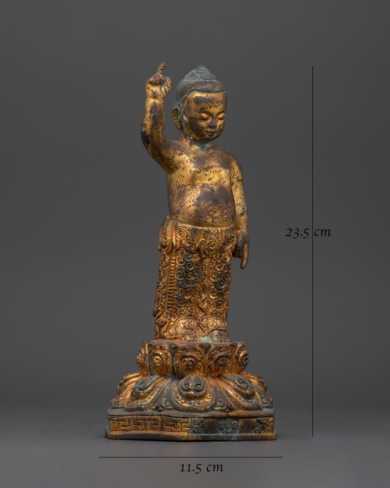 Standing Shakyamuni Buddha Rupa | 24K Gold Gilded Copper Statue ...