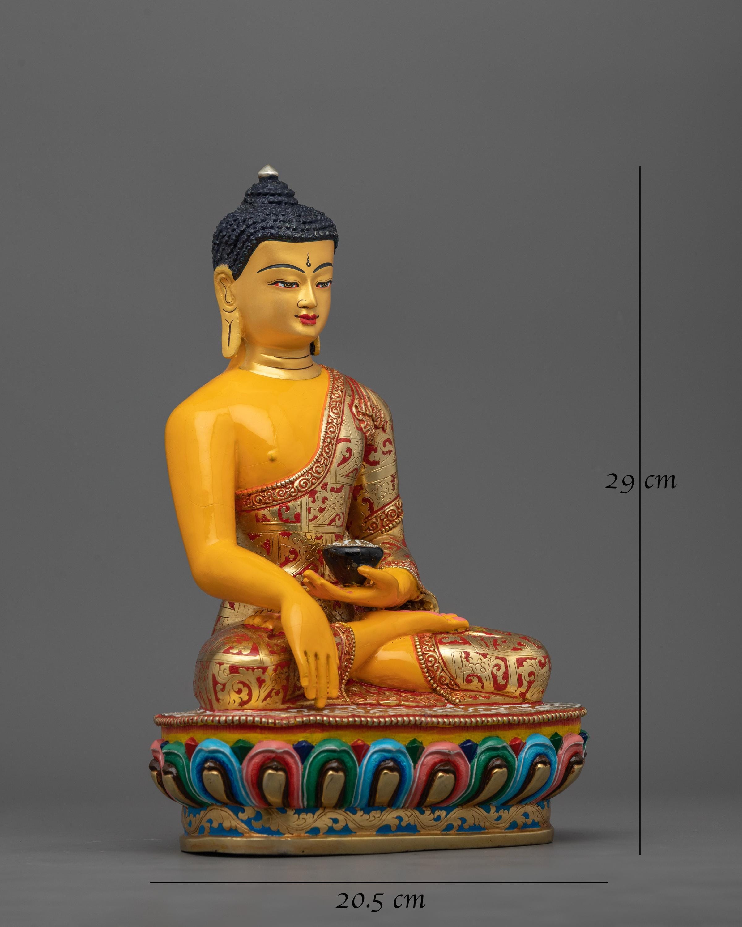 唐三彩 釈迦坐蓮仏 縁起物 工芸品 美術品 置物 蓮華座に座る手作り宗教仏釈迦牟尼像 | 24K金メッキ瞑想装飾置物