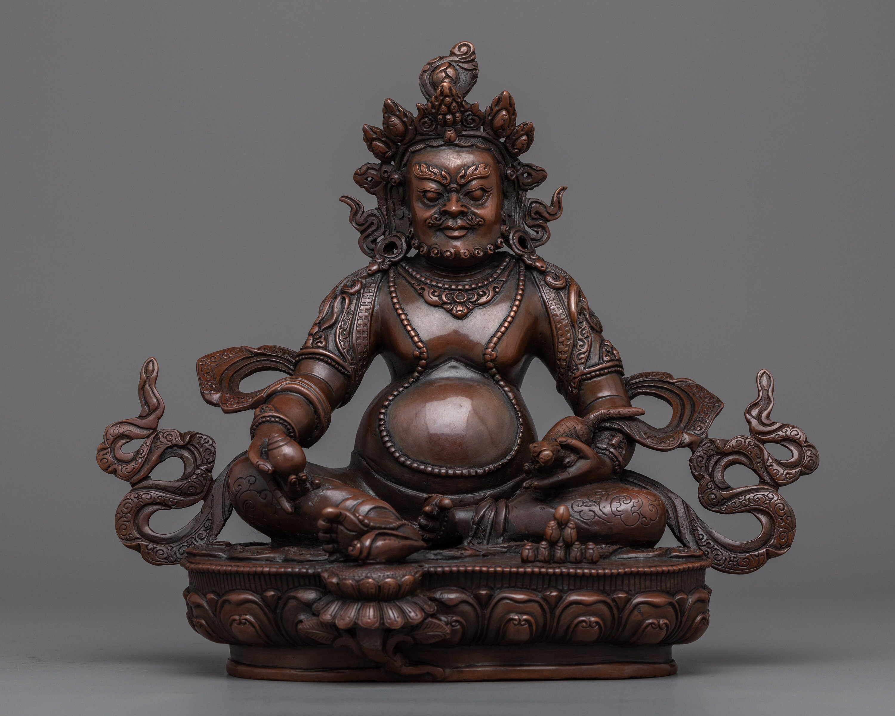 Hand-Crafted Dzambhala, God of Wealth and Riches Statue - Oxidized Copper Art - Spiritual Decor for Prosperity and Enlightenment