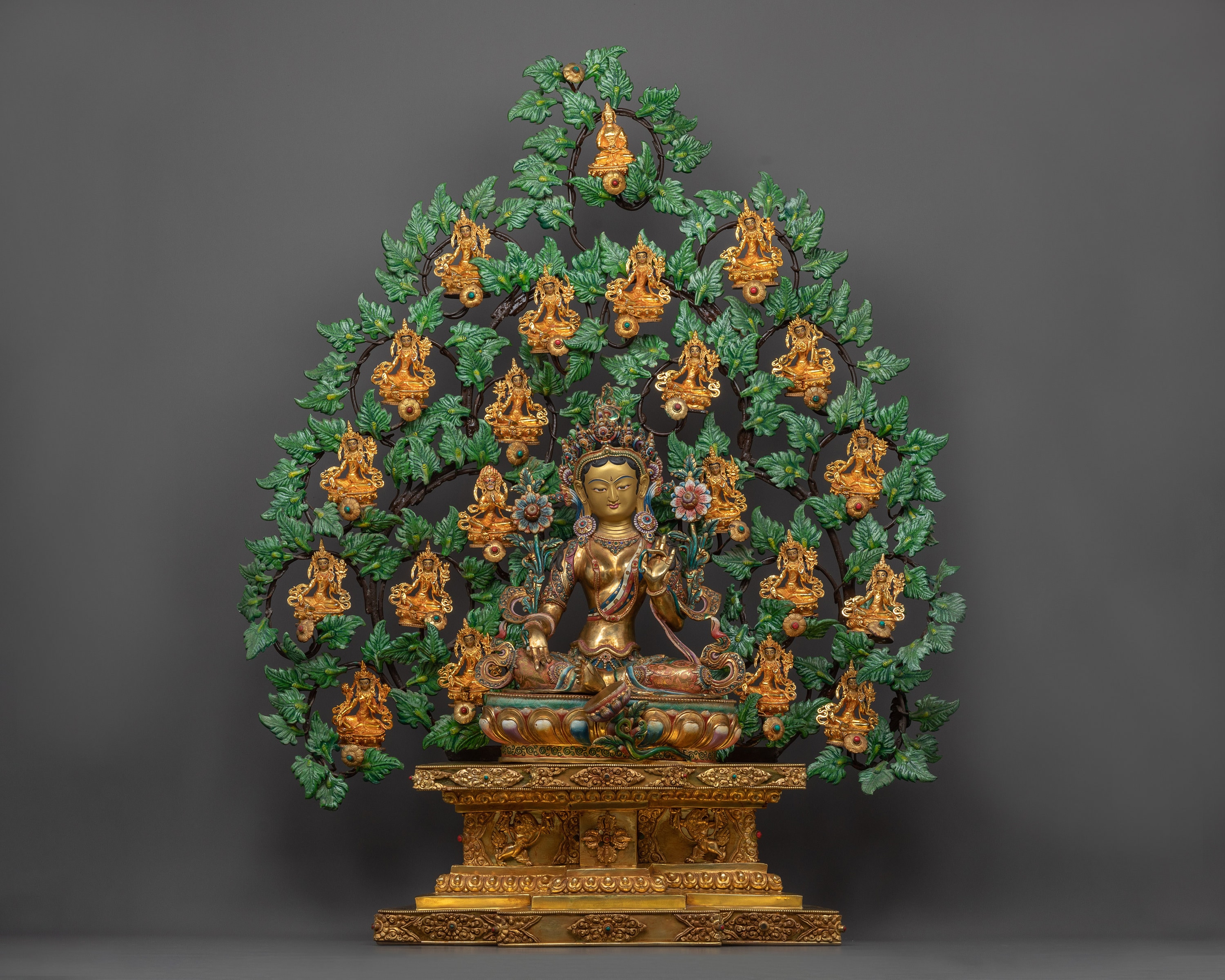 21 Tara Goddess Tree Sculpture – 24k Gold Gilded Spiritual Artwork