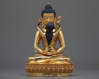 King of Prayers Samantabhadra Golden Statue | Hand-Carved Tibetan Sculpture of Yab-Yum Sculpture | Himalayan Buddhist Fine Spiritual Artwork