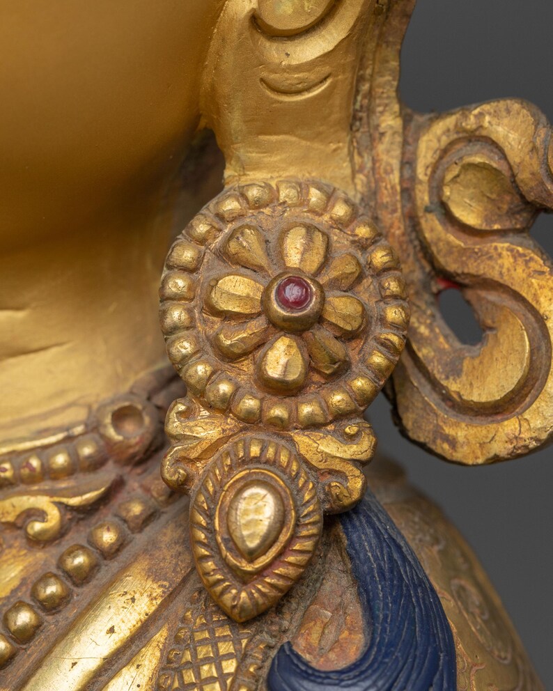 Gyllene staty av Dorje Sempa: Reningssymbol Vajrasattva - Figur för helgedom, altare och Dharma-dekor | Skulptur tillverkad i Nepal bild 6