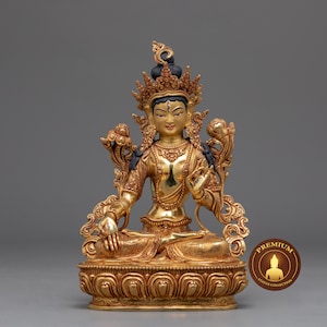 White Tara Sculpture | Handmade Buddhist Sculpture of Female Deity | Genuine 24k Gold Gilded | Fine Original Himalayan Artwork of Nepal