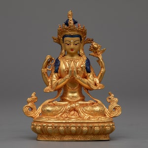 Avalokiteshvara Statue | Original Machine-Carved Buddhist Sculpture | Himalayan Buddhist Fine Art | Gilded with Genuine 24K Gold Figurine