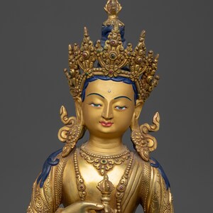Gyllene staty av Dorje Sempa: Reningssymbol Vajrasattva - Figur för helgedom, altare och Dharma-dekor | Skulptur tillverkad i Nepal bild 5