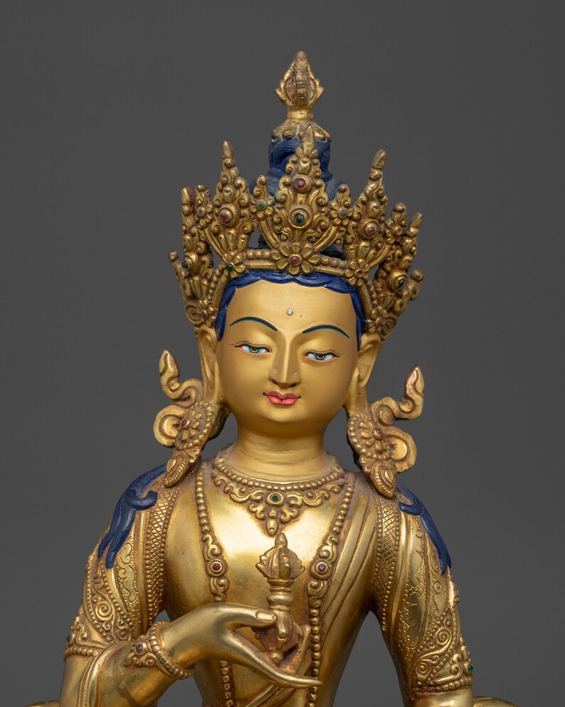 Gyllene staty av Dorje Sempa: Reningssymbol Vajrasattva - Figur för helgedom, altare och Dharma-dekor | Skulptur tillverkad i Nepal bild 5