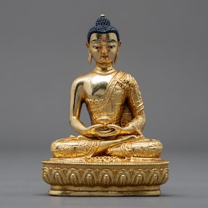 Small Amitabha Buddha Statue | Traditional Himalayan Art of Nepal | Hand-Painted Original Buddhist Sculpture | Gilded in Genuine 24k Gold