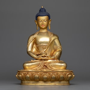 The Tibetan Amitabha Buddha Statue | Authentic Tibetan Buddha Statue | Buddhist Hand-Carved Figurines | Himalayan Sculpture Gilded pure Gold